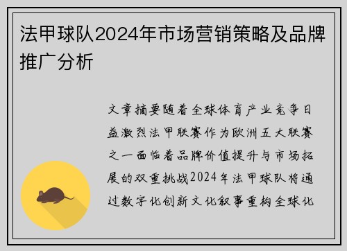 法甲球队2024年市场营销策略及品牌推广分析